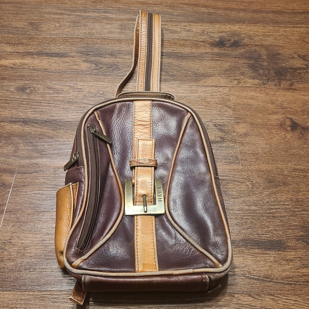 Hara Burgundy Brown Tan Leather Backpack
